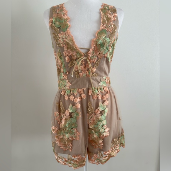 Angel Biba Pants - Angel biba floral embroidery nude romper size juniors 10/M